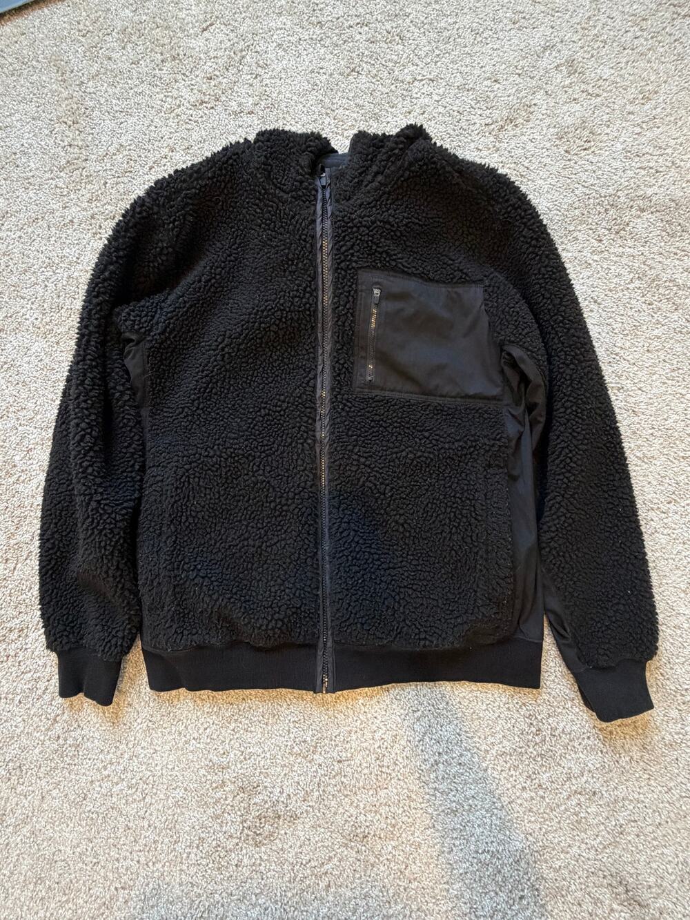RVCA Black Sherpa Fleece Zip Up Hoodie Jacket Men's Large Streetwear Skater Cozy